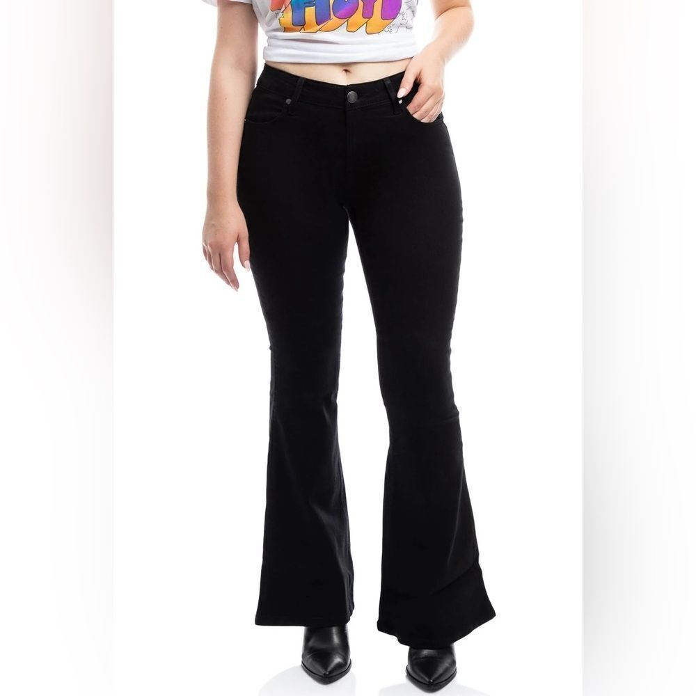 1822 Denim Black Wide Flare Leg Mid Rise Denim Jeans Size 0/25 New